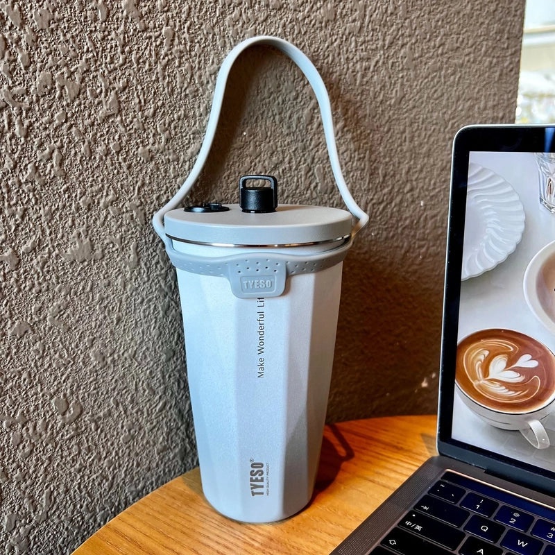 TYESO Taishuo Stainless Steel Insulated Coffee Cup with Straw and Ice Holder | Drinkware & Thermoses