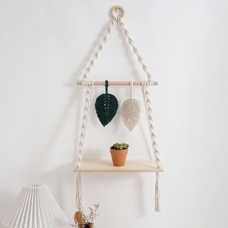 Bohemian Handwoven Cotton Rope Wall Hanging Shelf Storage Rack for Home Decor|Home Decor