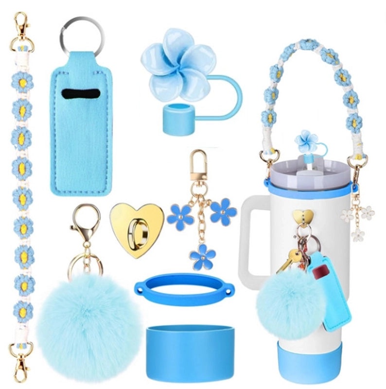 Adorable Geometric Plush Silica Gel Straw Charm Cup Pendant Set | Drink Accessories