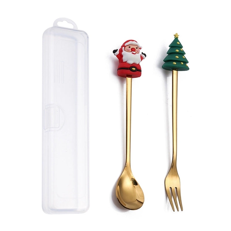 Festive Animal Santa Claus Stainless Steel Cutlery Set 2 Pieces|Kitchen & Dining Tableware