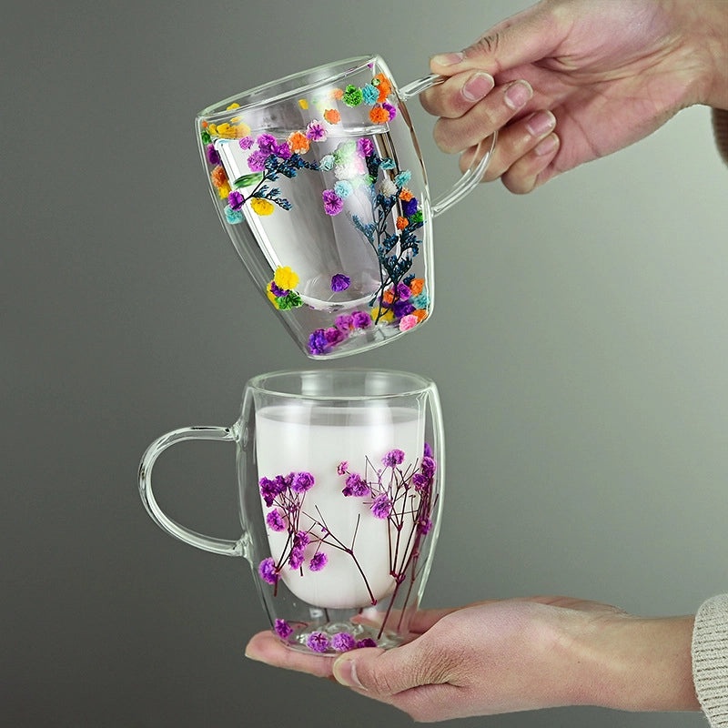 Floral Borosilicate Glass Mug for Vacation & Everyday Use | Drinkware & Mugs