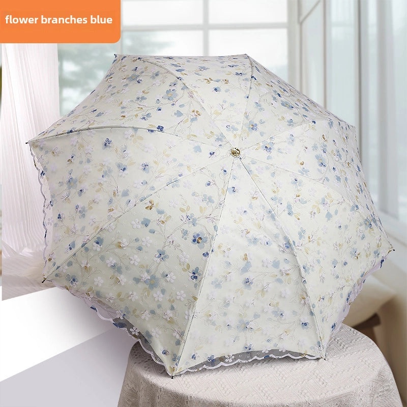 Goddess Princess Double Layer Lace Foldable Umbrella for Women | Sun & Rain Protection | Black Sunshade Umbrellas | Women's Accessories