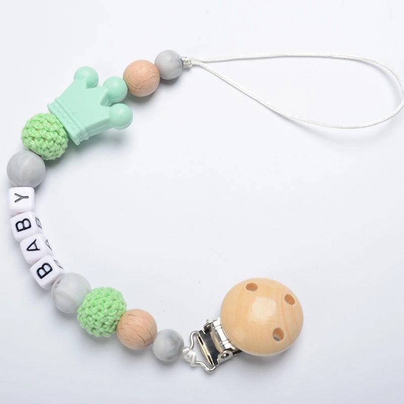 Adorable Wooden Letter Pacifier Clip with Silicone Beads | Baby Accessories