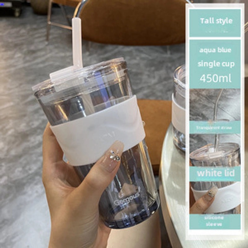 Northern Lights Glass Straw Cup Portable Household Student Drinkware Trendy Couple Small High-Value Cup|Kitchen & Dining