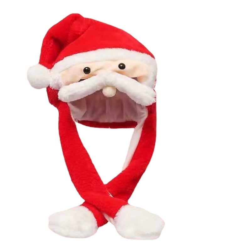Santa Claus Elk Airbag Christmas Hat with Pinch Ears and Moving Glow White Beard|Christmas Accessories