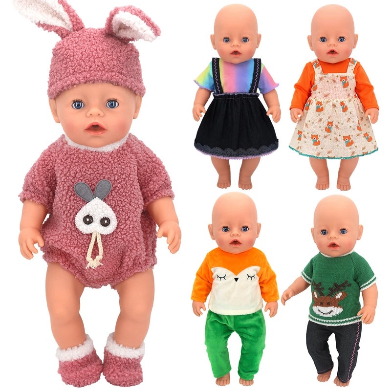 18 Inch Baby Doll Clothes for 43cm Dolls Autumn Winter Christmas Fox Theme Thick Warm Outfit|Doll Clothes & Accessories
