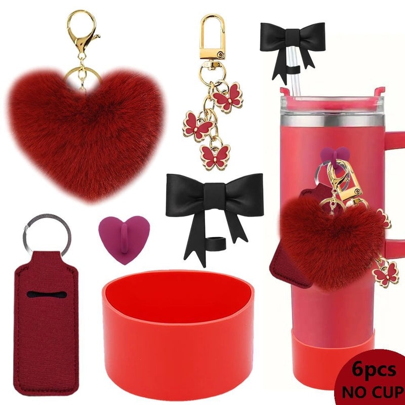 Red Heart Butterfly Bow Knot Silicone Straw Caps, 6-Pack | Drinkware Accessories