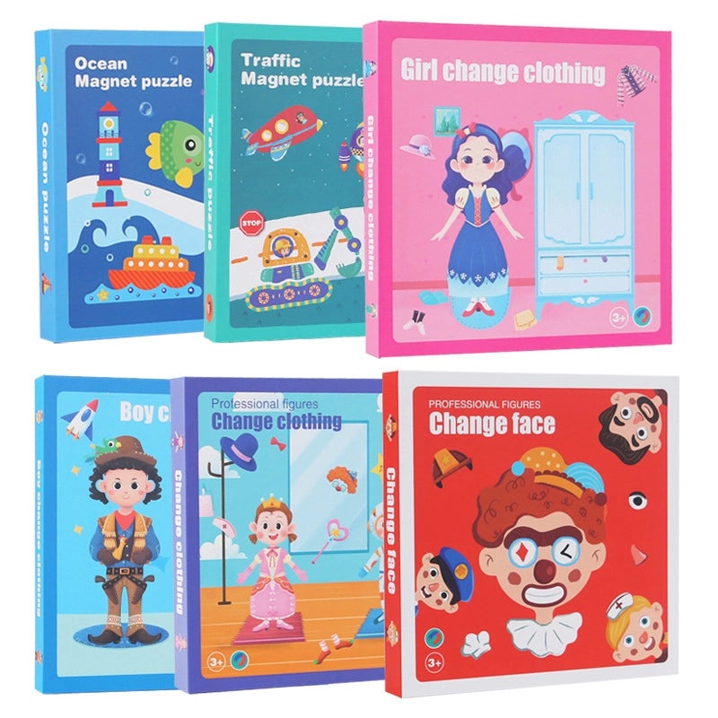 Wooden Magnetic Puzzle for Kids Ages 3-6 | Educational Toy Gift for Boys & Girls | Kindergarten Learning Magnet Set | Children's Dress-Up Toy | W