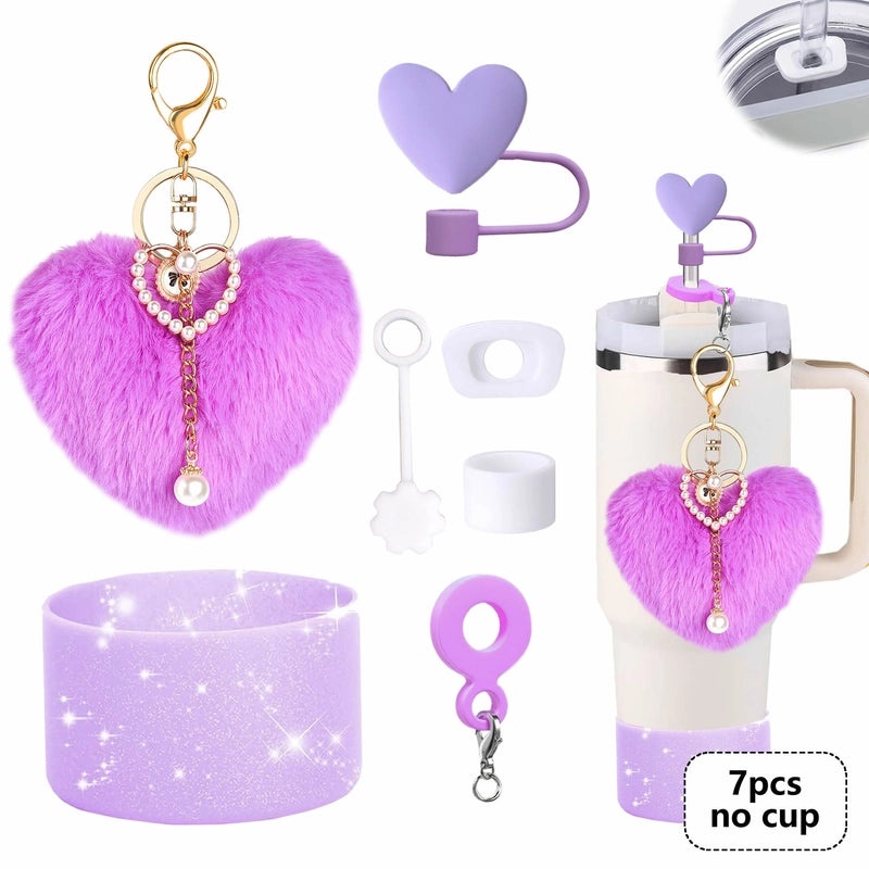 Adorable Red Heart Silicone Straw Caps Set of 7 | Drinkware Accessories