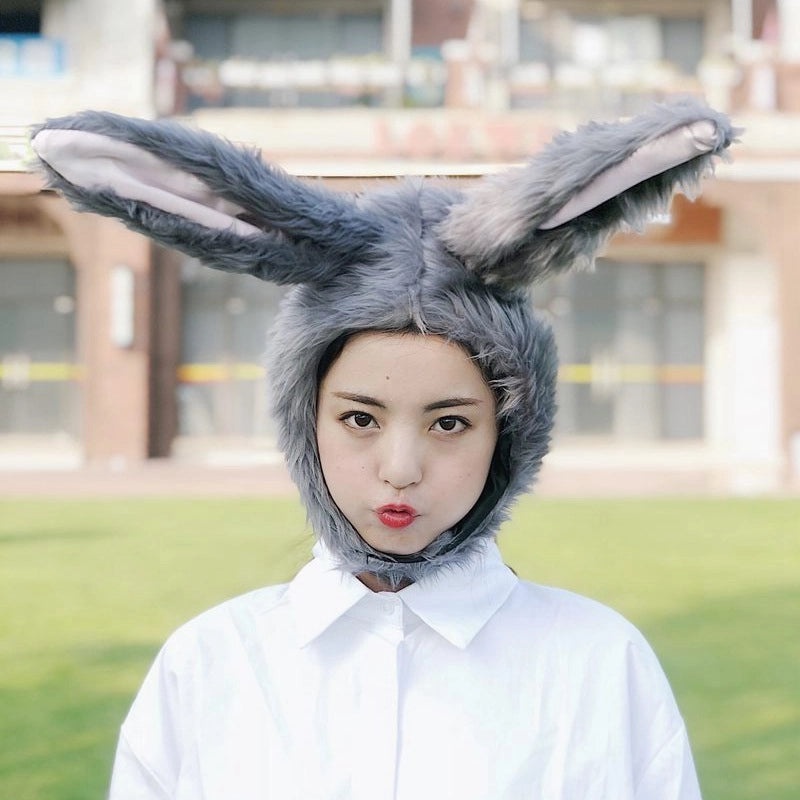 Gray Plush Forest Small House Hat with Long Rabbit Ears for Photos | Photo Props Accessories