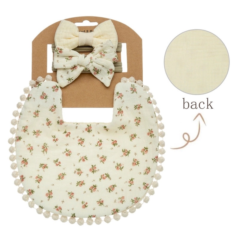 Double-layer Cotton Baby Bib with Bow Headband Set | Baby Accessories