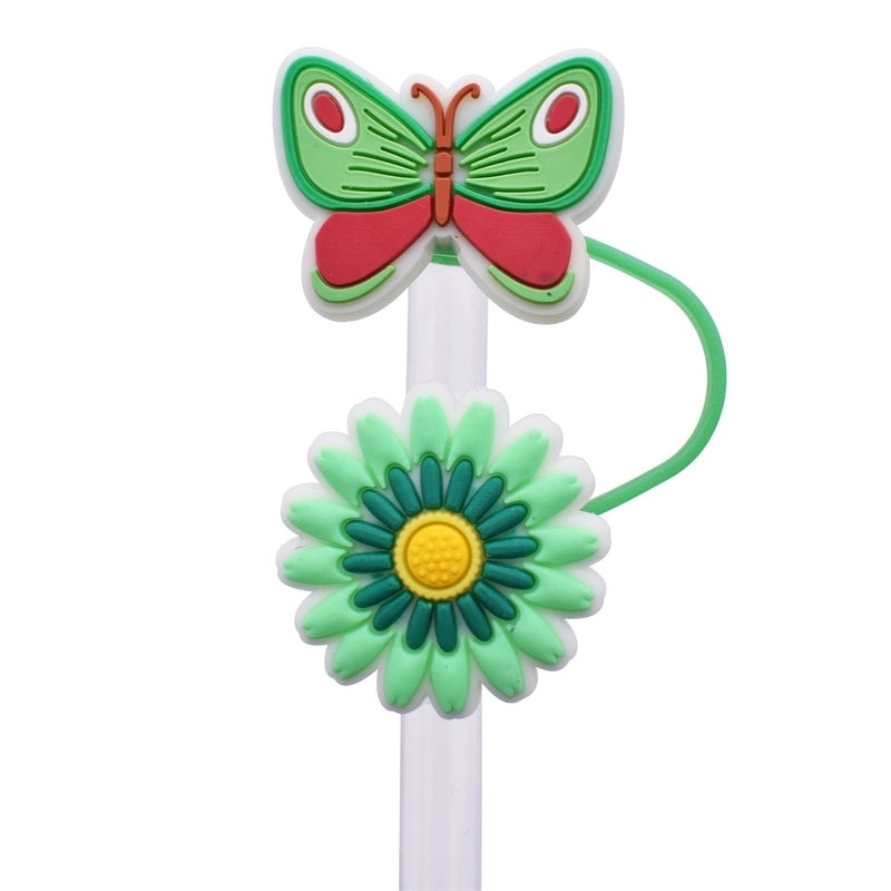 100 Pieces Minimalist Flower and Butterfly PVC Straw Caps Decor Set | Drinkware Accessories