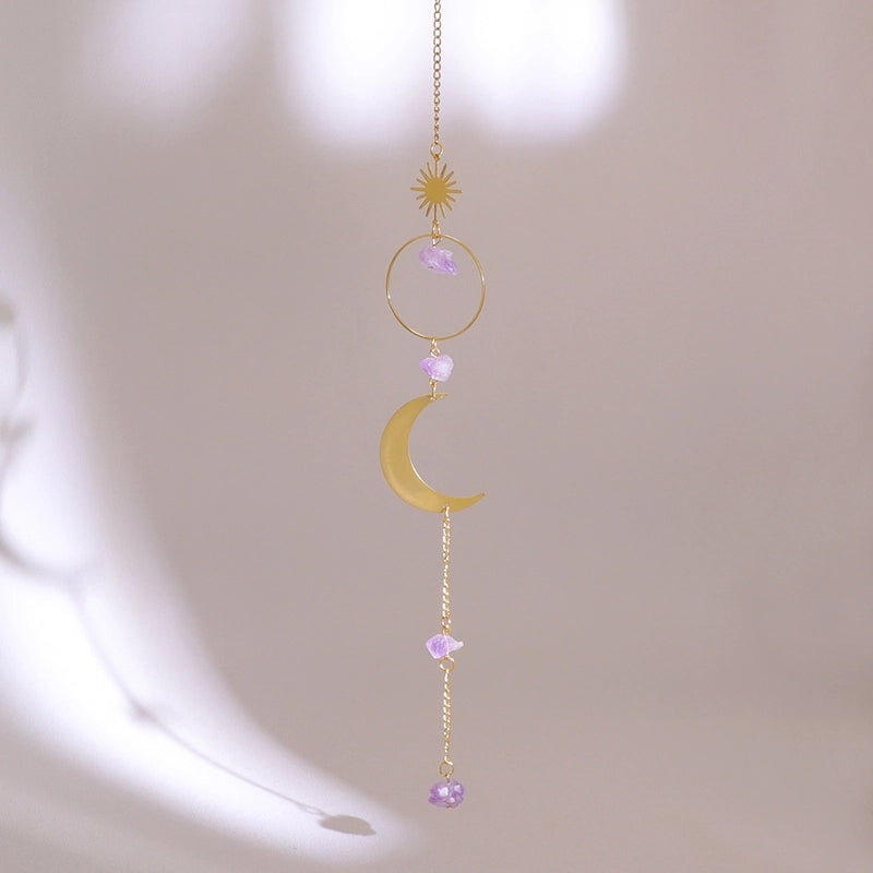 Minimalist Moon Floral Crystal Copper Suncatcher Wind Chime Wall Decor|Home Decor