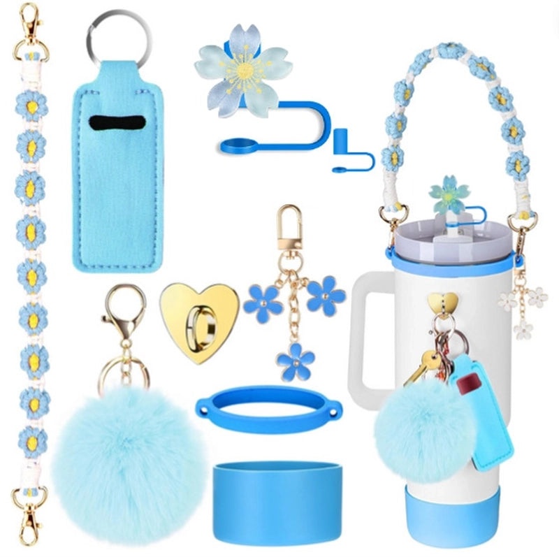 Adorable Geometric Plush Silica Gel Straw Charm Cup Pendant Set | Drink Accessories