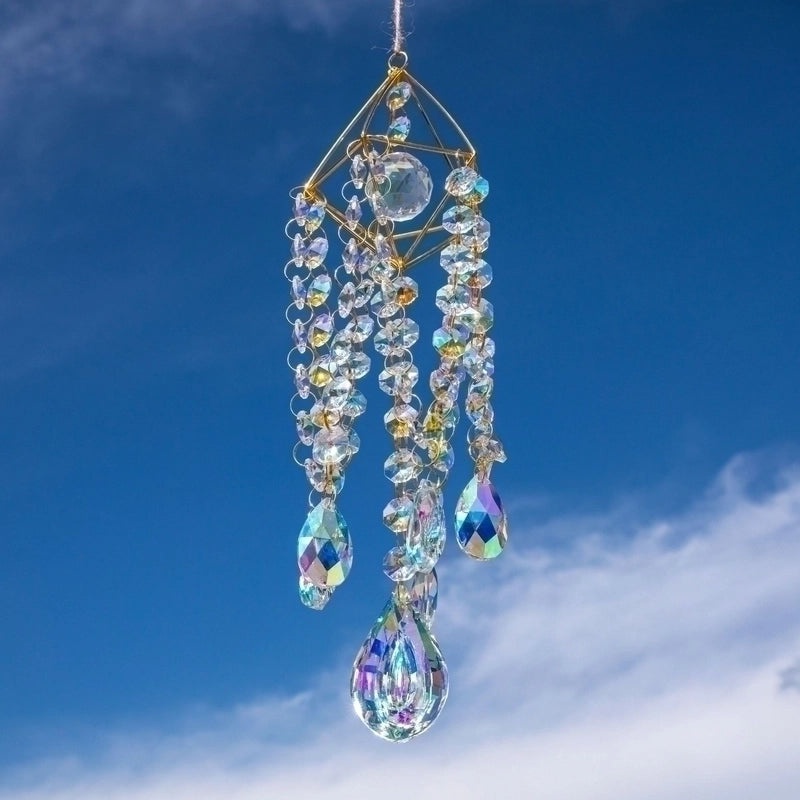 Elegant White Crystal Water Droplets Suncatcher Wind Chime Decorative Wall Hanging|Home Decor