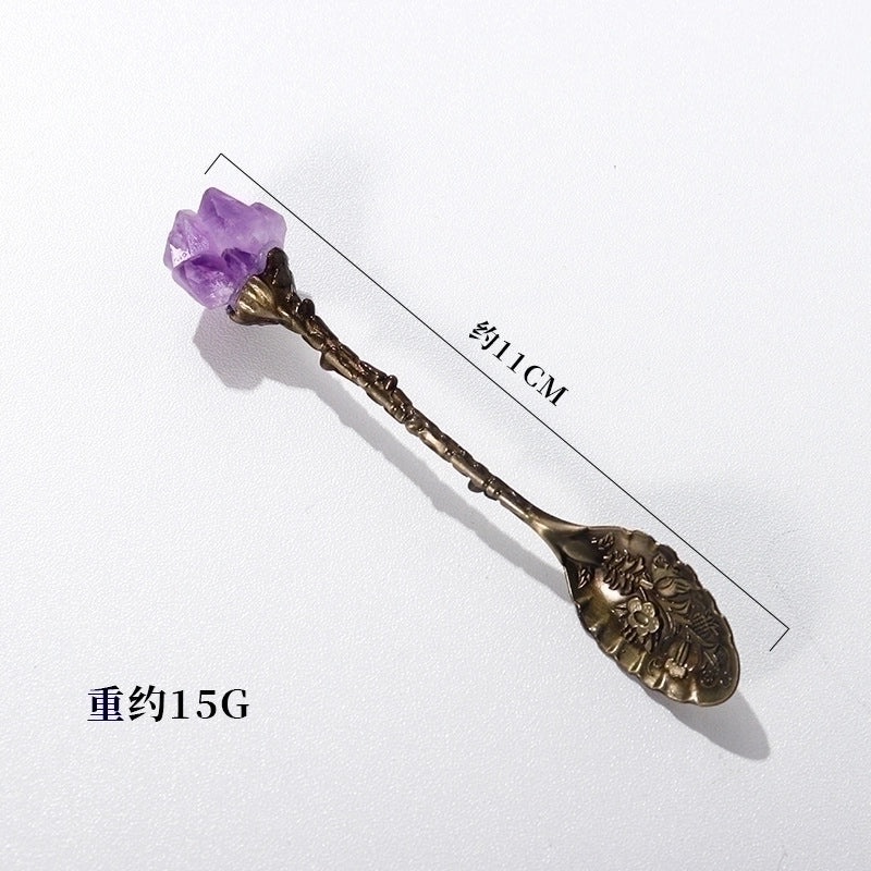 Natural Amethyst Flower Copper Spoon with Long Handle | Home Decor & Kitchen Accessories