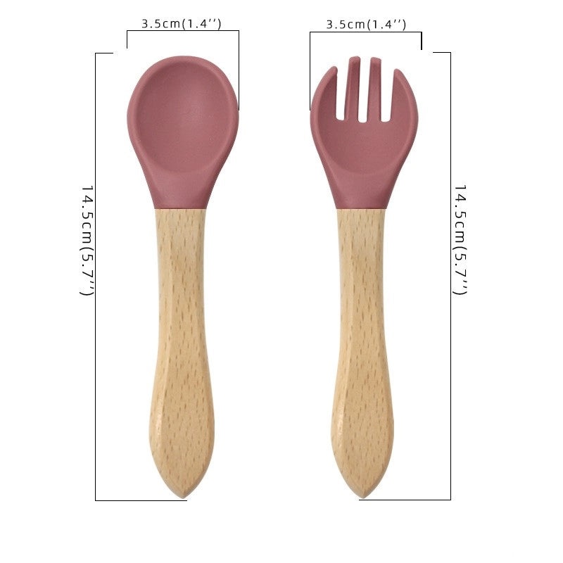 Wood and Silicone Spoon Fork Set, 2 Pieces Casual Solid Color | Kitchen Utensils & Cutlery