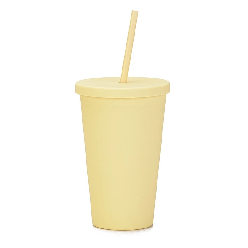 彩色双层吸管塑料杯 16盎司磨砂水杯|饮用水杯