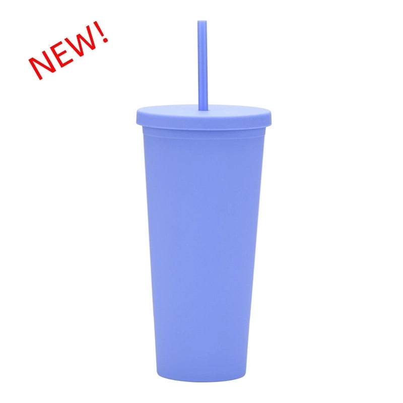 24oz Double-layer Frosted Plastic Straw Cup with Lid | Drinkware & Tumblers