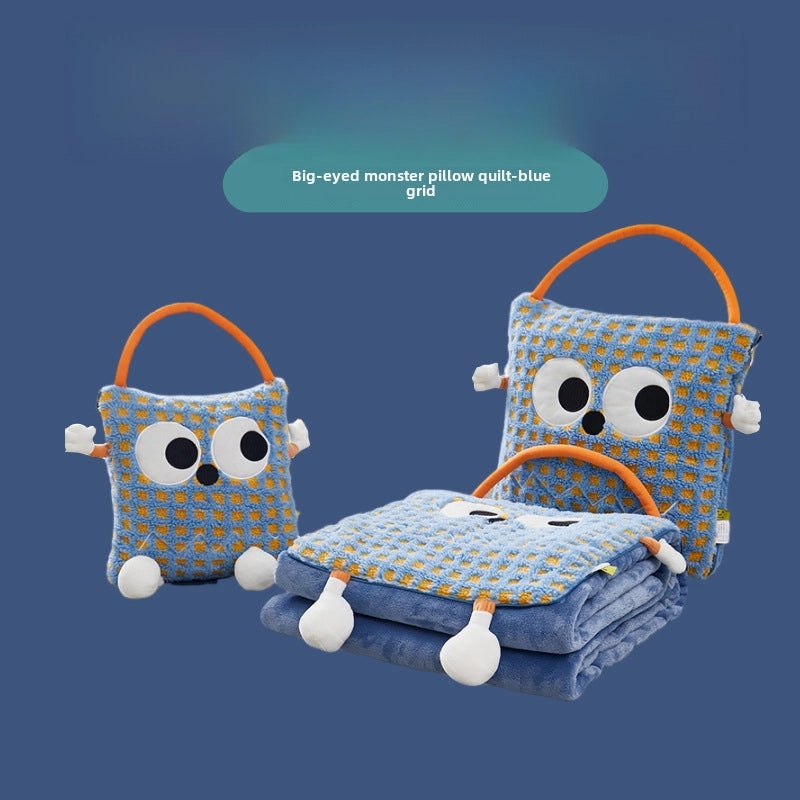Big Eye Monster Embroidered Lambswool Flannel Cushion Blanket for Office Car Use|Home & Living