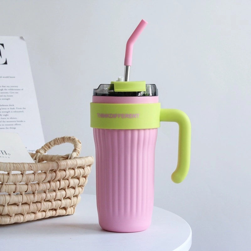 Large Capacity Stainless Steel Straw Water Bottle for Girls with Handle | Drinkware & Water Bottles