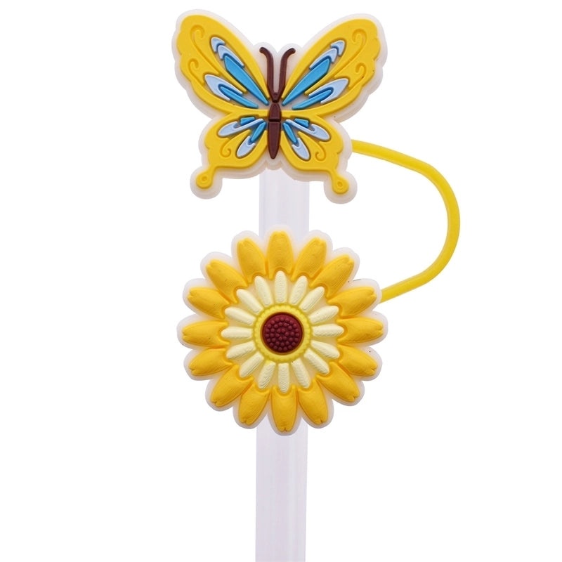 100 Pieces Minimalist Flower and Butterfly PVC Straw Caps Decor Set | Drinkware Accessories