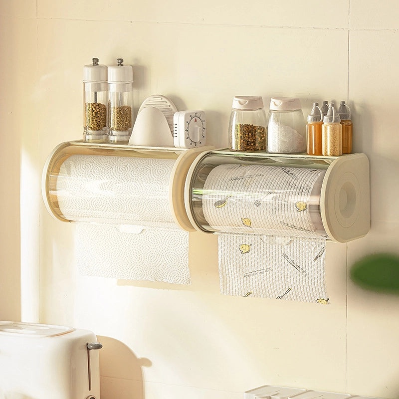 Dust-proof Transparent Kitchen Tissue Box Rack Wall-mounted Punch-free Storage Organizer|Kitchen Storage Organizer
