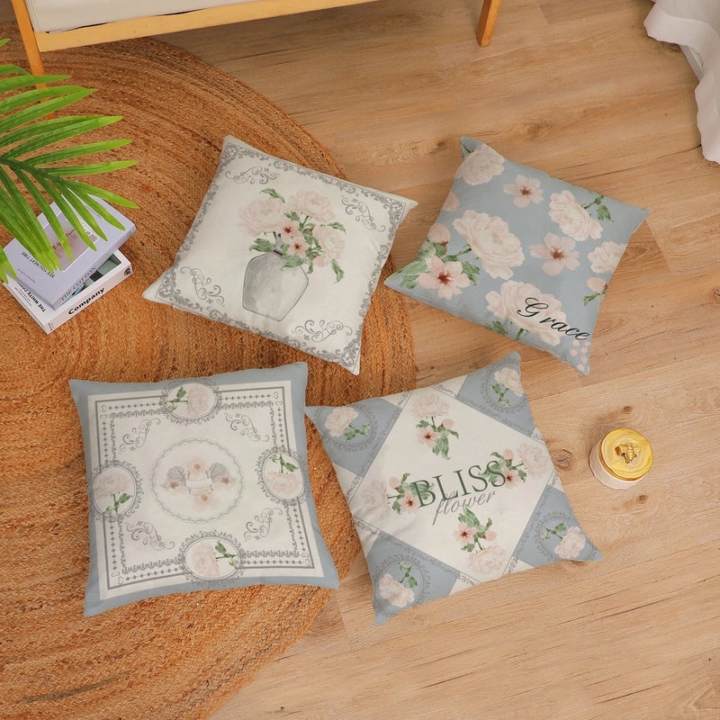 European Retro Floral Pillowcase with Geometric Plaid Design|Home Decor Cushions