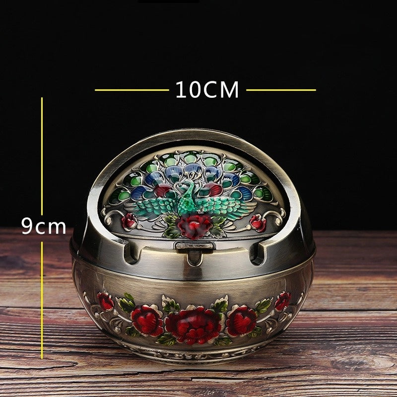 Vintage Elephant Peacock Rose Metal Ashtray Decorative Ornament|Home Decor & Accessories