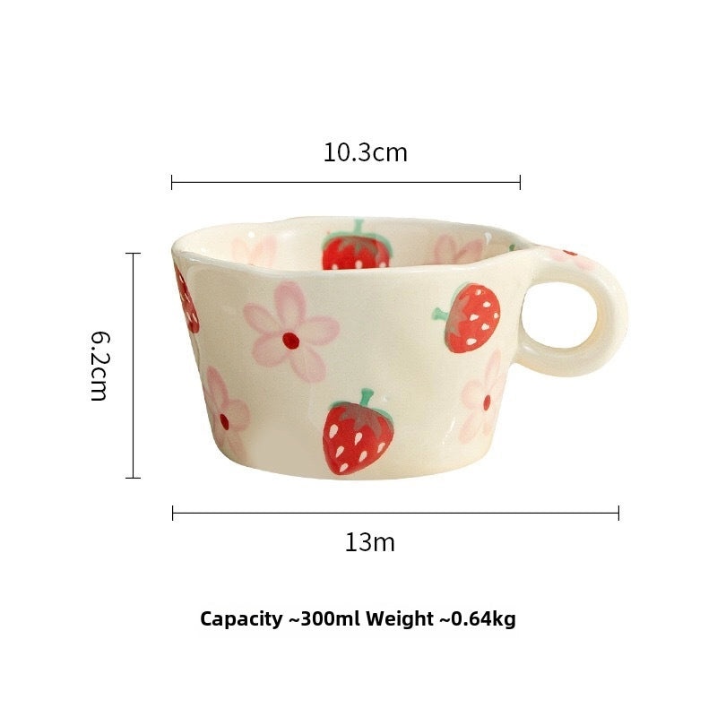 Handcrafted Ceramic Mug with Hand-painted Design Large Capacity Student Breakfast Cup | Drinkware & Mugs