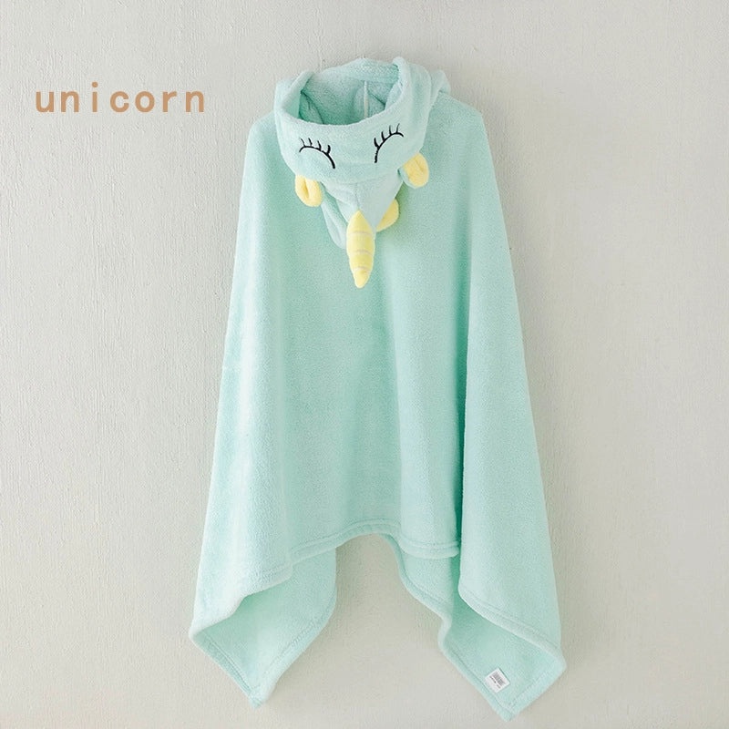 Baby Coral Fleece Hooded Cape Soft Cartoon Animal Kids Hooded Cloak Bath Towel for Spring and Autumn|Children's Bath Accessories