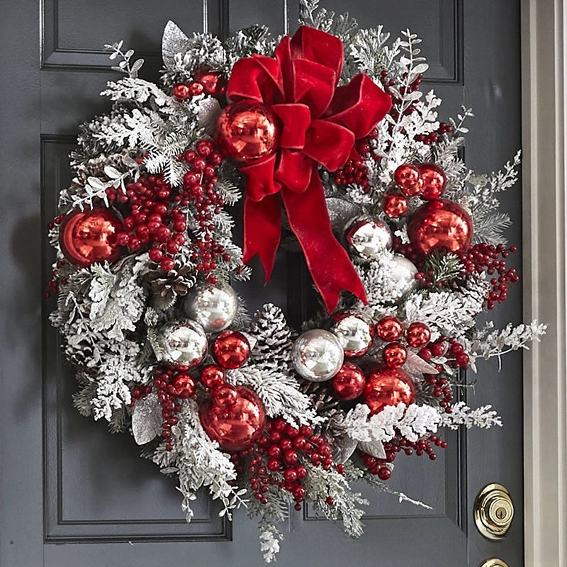 Christmas Flocking Wreath Door Hanging, Festive Rattan Christmas Decoration for Home | Christmas Decorations