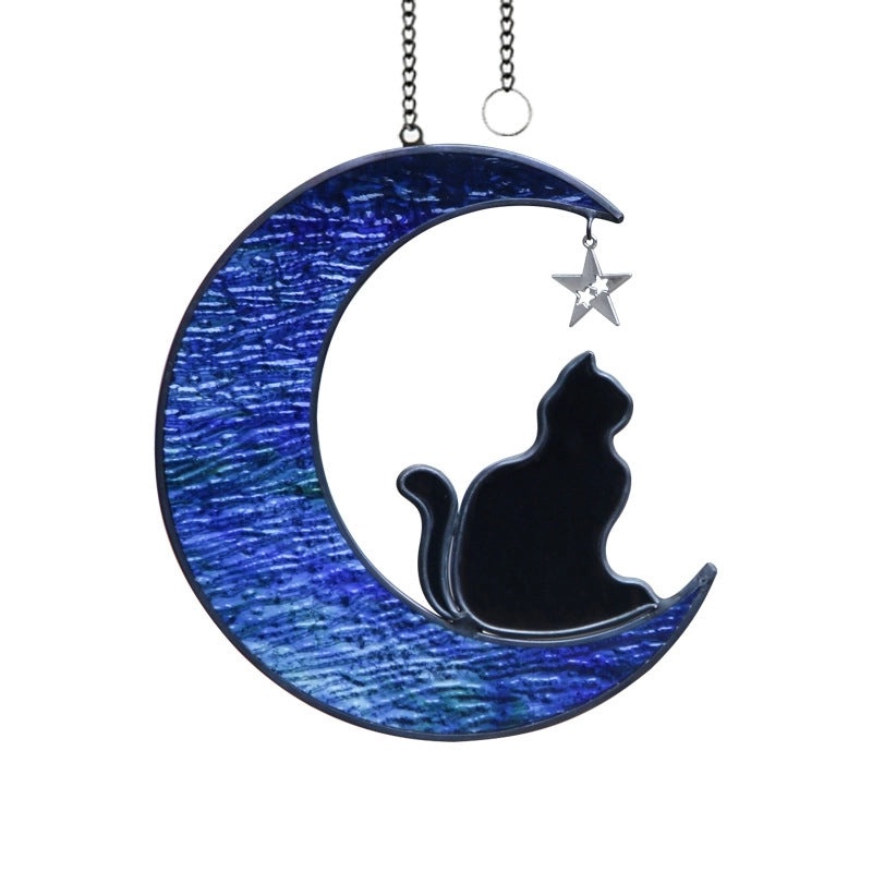 Retro Star Moon Cat Glass Pendant Necklace|Fashion Accessories