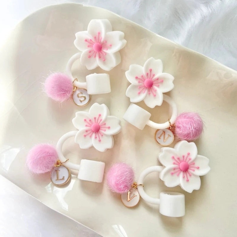 Floral Letter Silicone Straw Cap Decorative Cover 1 Piece|Drinkware Accessories