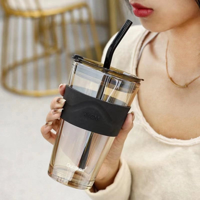Northern Lights Glass Straw Cup Portable Household Student Drinkware Trendy Couple Small High-Value Cup|Kitchen & Dining