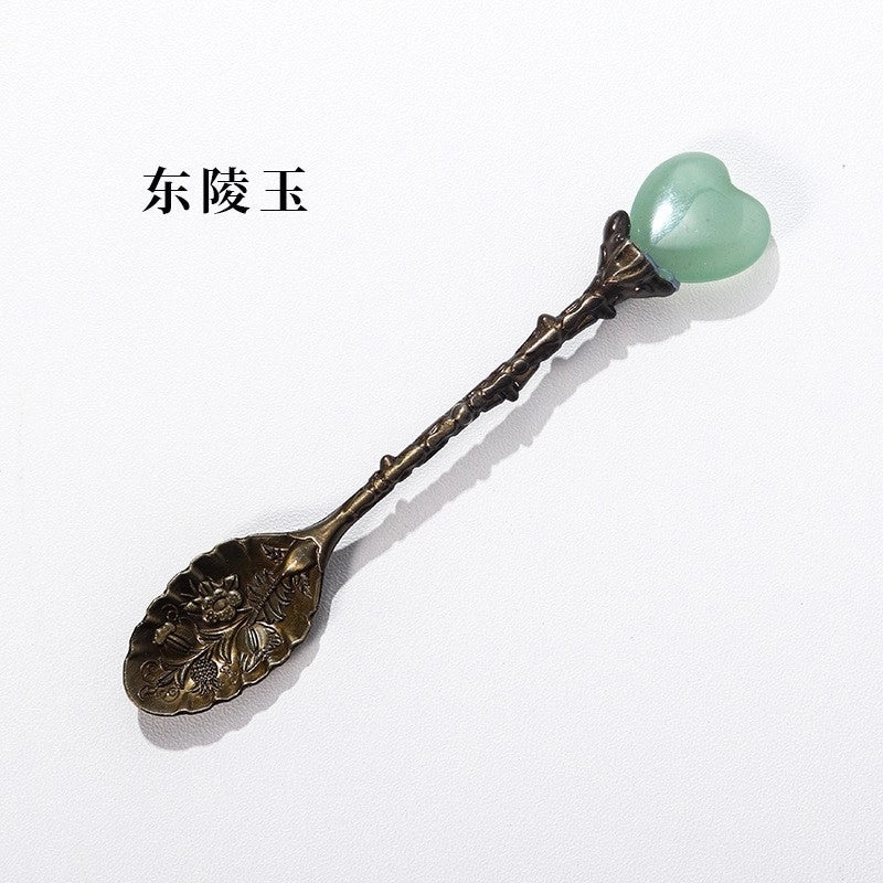 Natural Amethyst Flower Copper Spoon with Long Handle | Home Decor & Kitchen Accessories