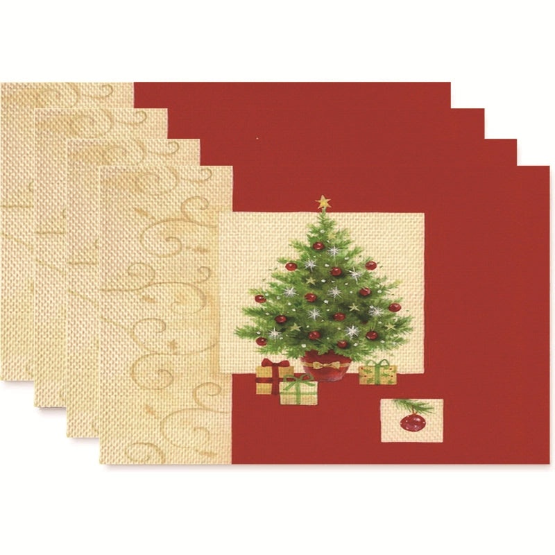 Nordic Christmas Tree Bow Knot Snowflake Linen Cotton Placemat|Home Decor & Tableware