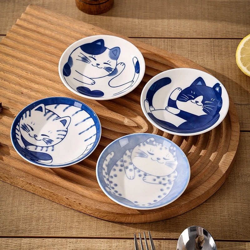 Japanese Style Cat Ceramic Dish Cartoon Soy Sauce Dish Small Seasoning Dish for Dining Table|Kitchen & Dining