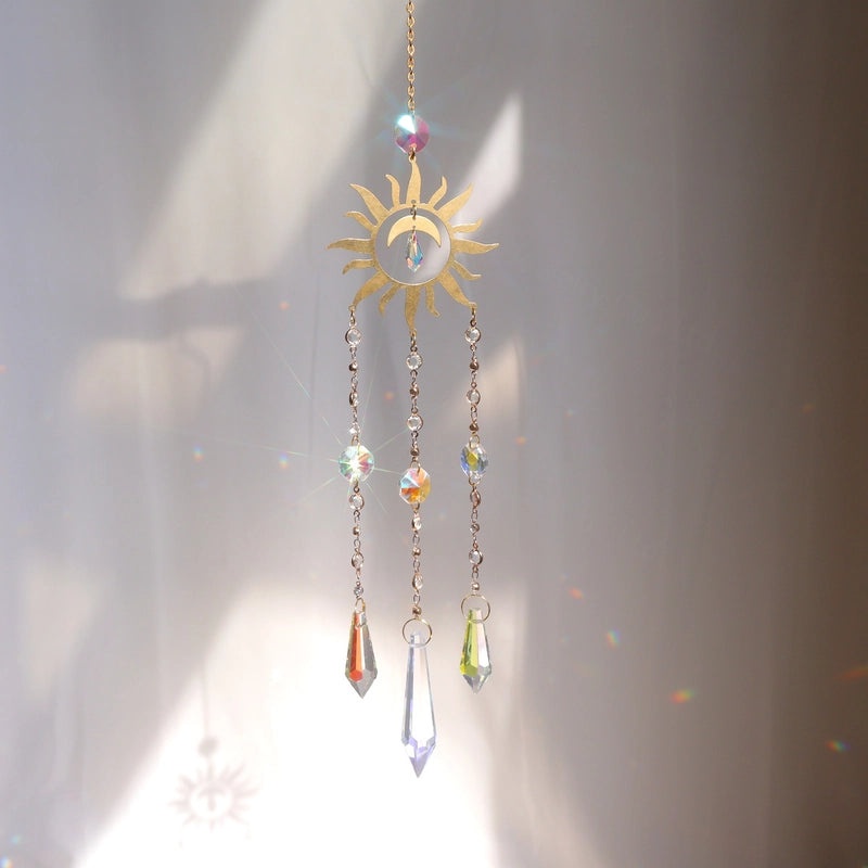 Elegant Sun Star Moon Crystal Rose Quartz Pendant for Artistic Jewelry|Fashion Accessories