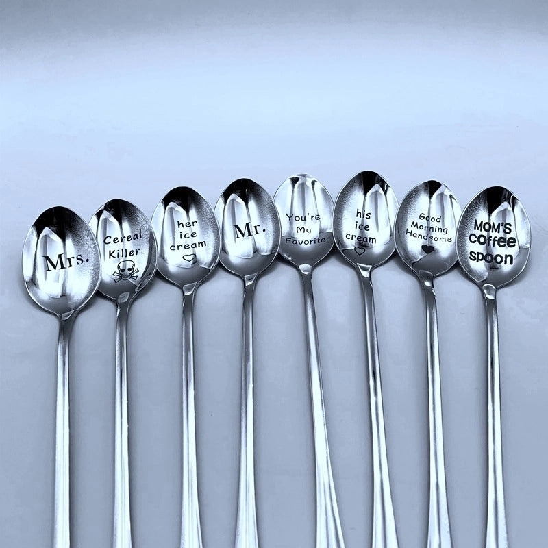 Trendy Engraved Stainless Steel Spoon|Kitchen Utensils & Dining Accessories