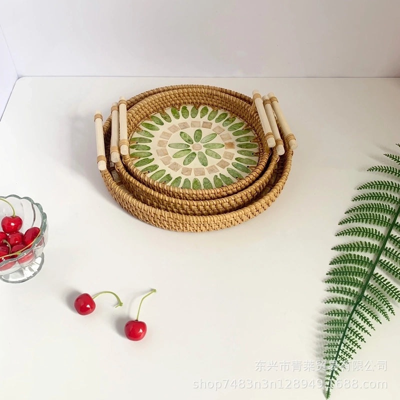 Handwoven Floral Rattan Shell Storage Basket for Casual Home Décor|Home Storage & Organization