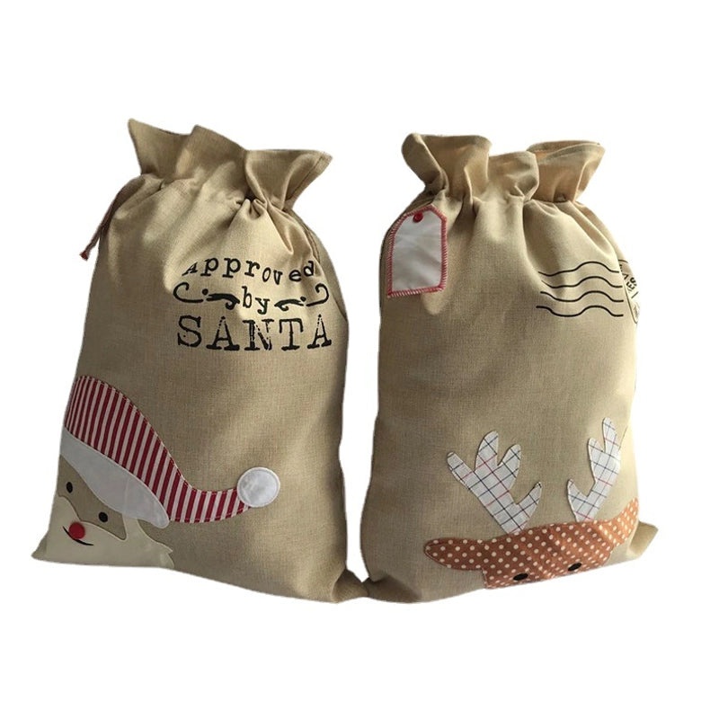 Christmas Holiday Santa Claus and Reindeer Linen Gift Bags for Party Favors | Holiday Party Supplies