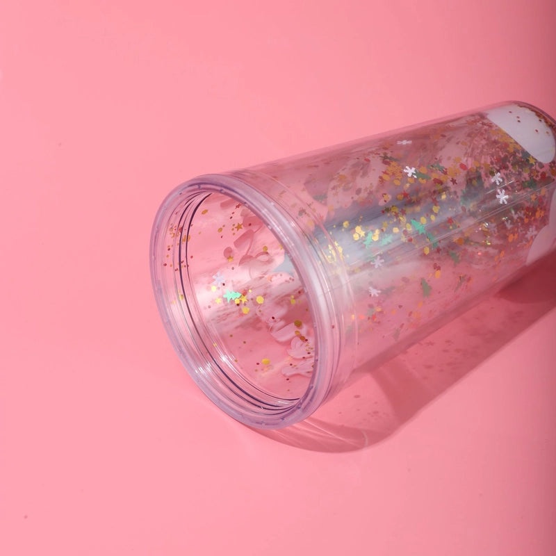 Christmas Cartoon Santa and Snowman Plastic Tumbler Water Bottle 1 Piece|Kitchen & Dining