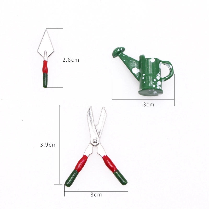 Miniature Dollhouse Gardening Tin Scissors Set with Wrought Iron Watering Can for BJD Accessories|Miniature Garden Tools