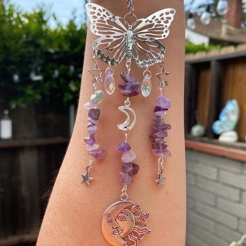Christmas Pastoral Sun and Butterfly Crystal Pendant Wind Chime Wall Hanging|Home Decor