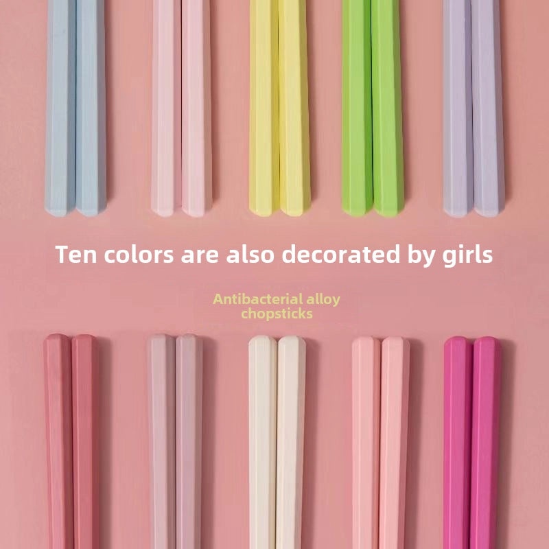 Morandi Hexagonal Alloy Chopsticks Small Fresh Style for One Person Household Tableware|Kitchen & Dining