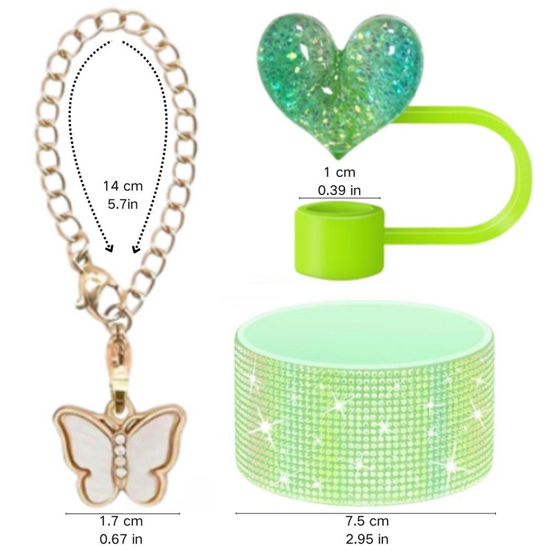 Red Heart Butterfly Silicone Straw Caps 3pcs Set | Drinkware Accessories