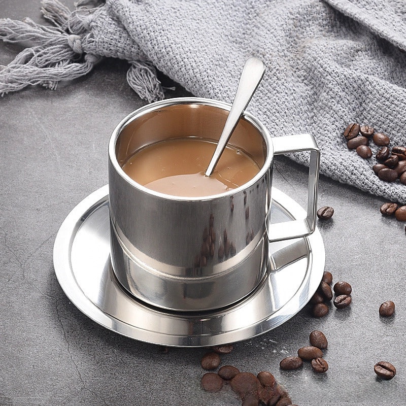 304 Stainless Steel European Style Double Coffee and Tea Cup Set for Office Use|Kitchen & Dining