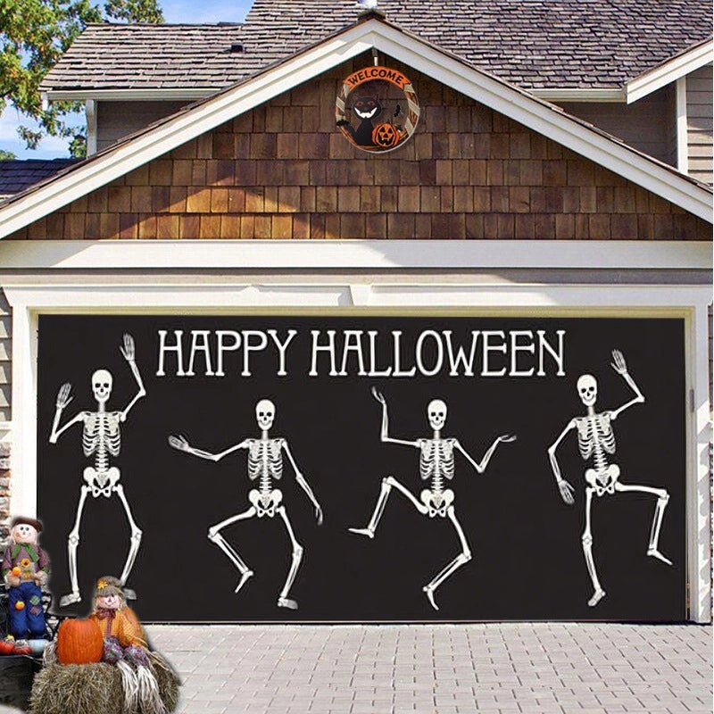 Halloween Pumpkin Hanging Banner Cloth Horror Garage Door Tapestry Decoration|Home Decor