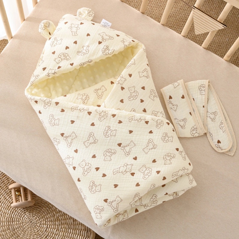 Velvet Quilted Hooded Baby Swaddle Blanket Autumn Winter Newborn Delivery Room Package|Baby Clothing & Accessories